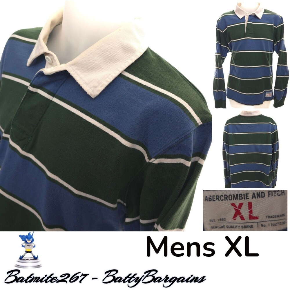 VTG Abercrombie Rugby Shirt Mens M Striped Cotton L/S Polo Y2K FREE SHIP Vintage